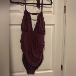 One Piece Wine Halter Bathing Suit